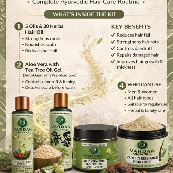Vardan Organics Hairfall Solution Kit Ayurvedic Hair Care Kit Combo of 4 Anti Hair Fall System - Ingredients & Details - Vardan Organics