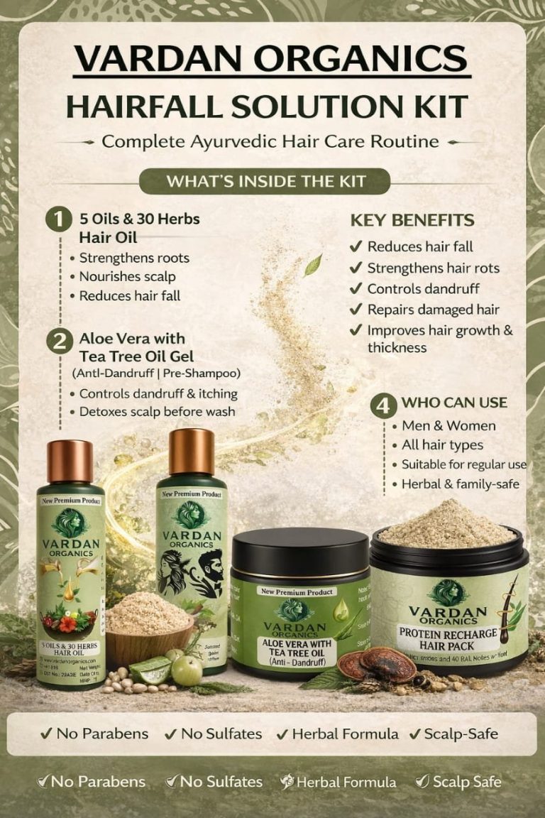 Vardan Organics Hairfall Solution Kit Ayurvedic Hair Care Kit Combo of 4 Anti Hair Fall System - Ingredients & Details - Vardan Organics