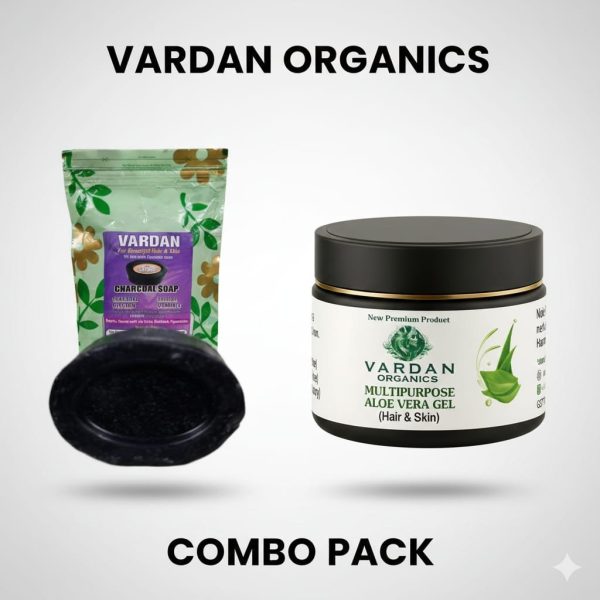Vardan Organics Charcoal Soap + Multipurpose Aloe Vera Gel Combo Aloe Vera Gel and Charcoal Soap Each - Vardan Organics Ayurvedic Products