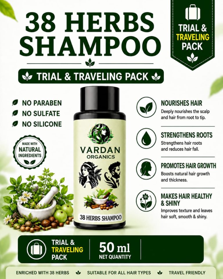 Vardan Organics 38 Herbs Ayurvedic Shampoo Anti-Hairfall Herbal Shampoo Trial & Traveling Pack - Ingredients & Details - Vardan Organics