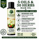 Vardan Organics 5 Oils Ayurvedic Hair Oil 30 Herbs Hair Oil for Hair Fall Trial & Traveling Pack - Ingredients & Details - Vardan Organics