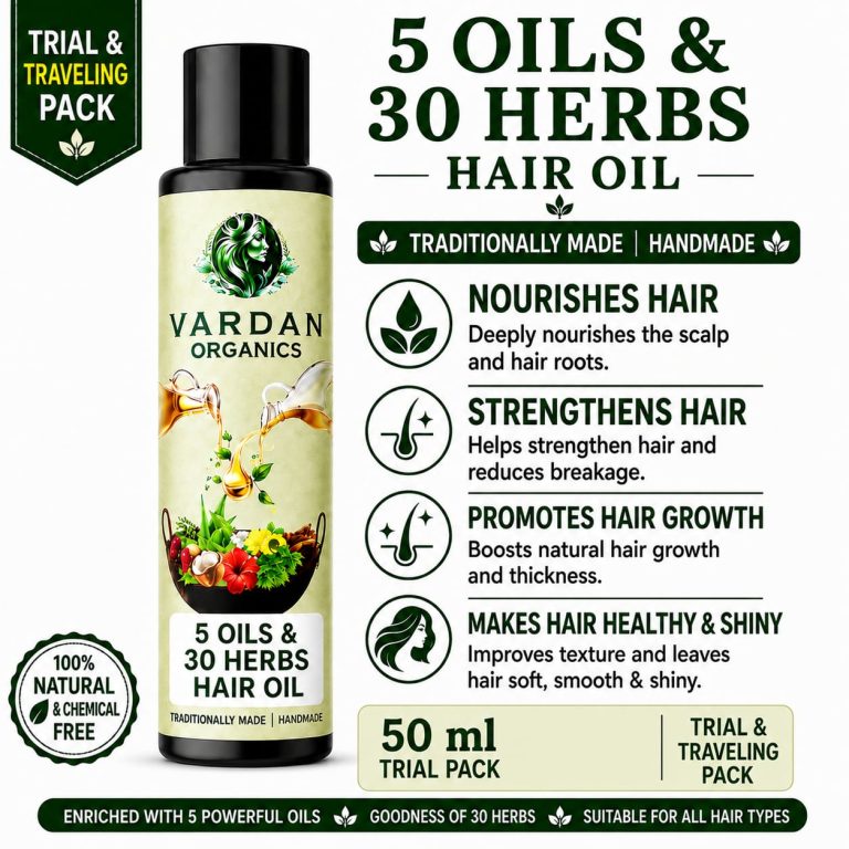 Vardan Organics 5 Oils Ayurvedic Hair Oil 30 Herbs Hair Oil for Hair Fall Trial & Traveling Pack - Ingredients & Details - Vardan Organics