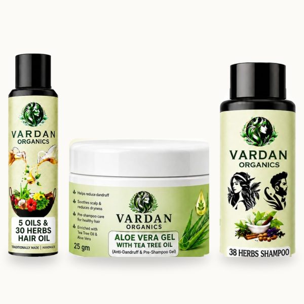 Vardan Organics Anti Dandruff Hair Care Kit Hair Oil + Pre-Shampoo Gel + Shampoo Trial & Traveling Pack - Vardan Organics Ayurvedic Products