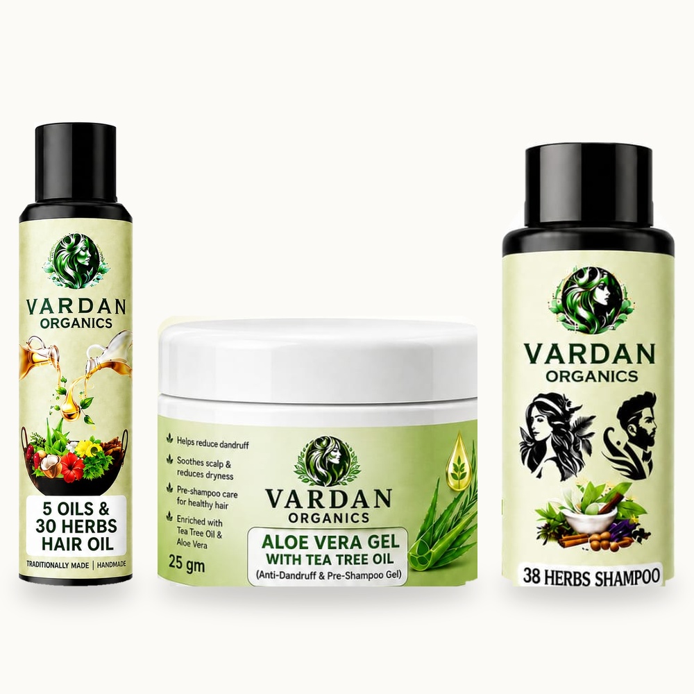 Vardan Organics Anti Dandruff Hair Care Kit Vardan Organics Anti Dandruff Hair Care Kit Hair Oil + Pre-Shampoo Gel + Shampoo Trial & Traveling Pack - Vardan Organics Ayurvedic Products