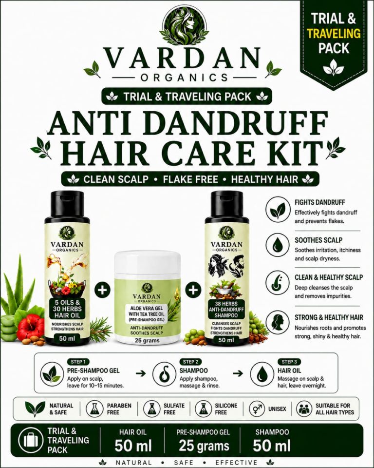 Vardan Organics Anti Dandruff Hair Care Kit Hair Oil + Pre-Shampoo Gel + Shampoo Trial & Traveling Pack - Ingredients & Details - Vardan Organics