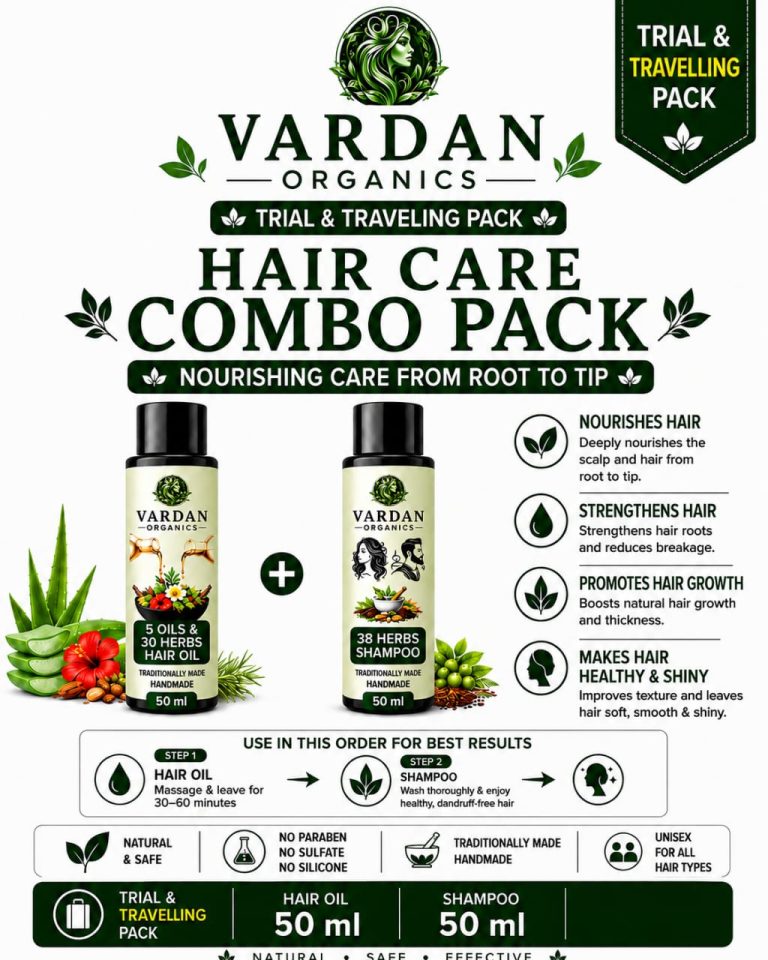 Vardan Organics Hair Care Combo Pack 5 Oils Hair Oil + 38 Herbs Shampoo Trial & Traveling Pack Each - Ingredients & Details - Vardan Organics
